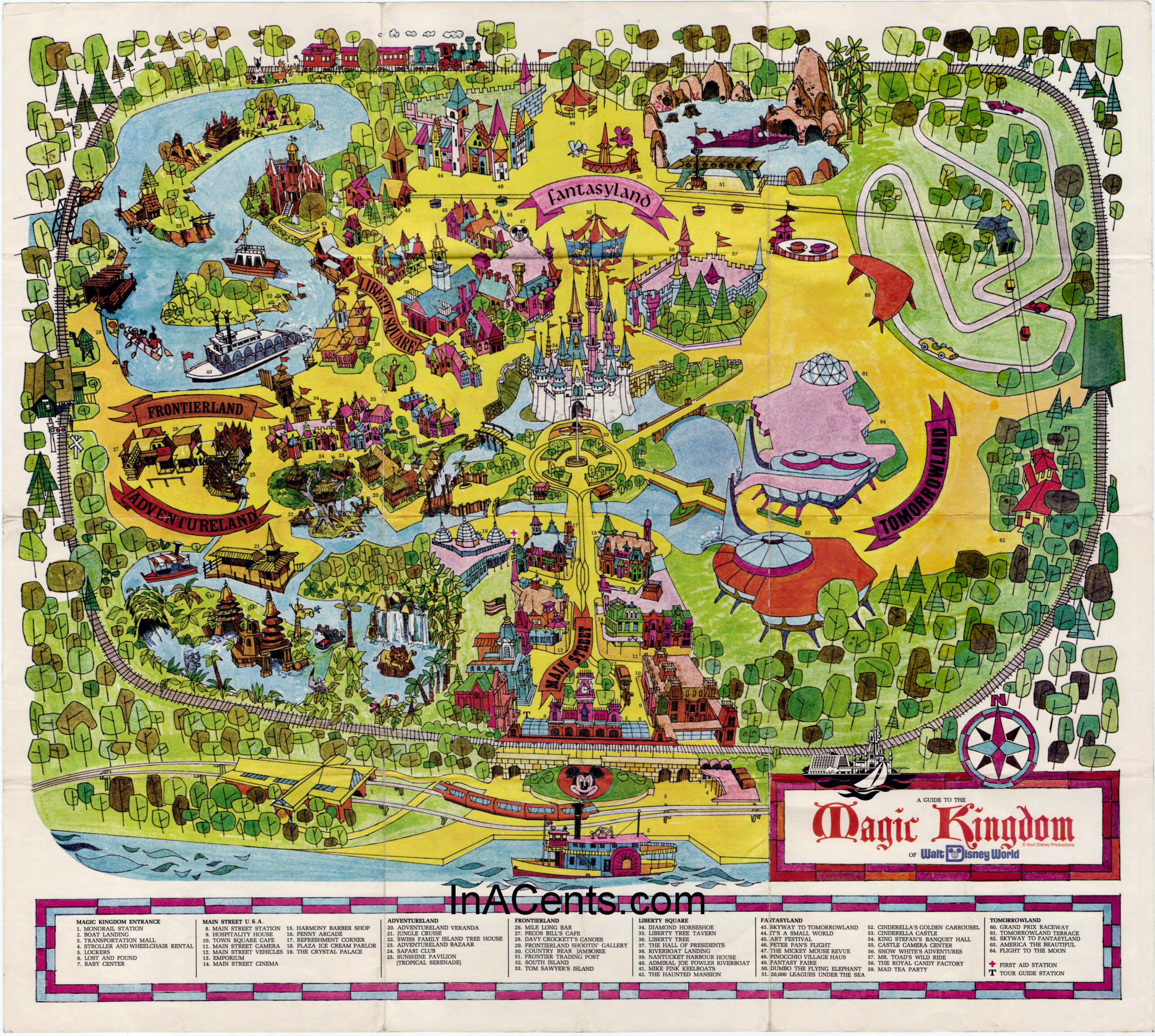 1971 Original Walt Disney World Magic Kingdom Map InACents