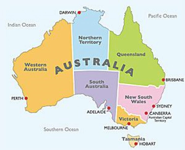 Printable Map Of Australia With States And Capital Cities