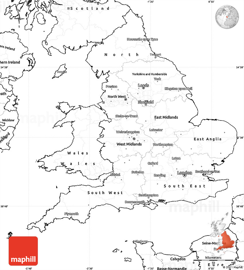 Blank Simple Map Of England