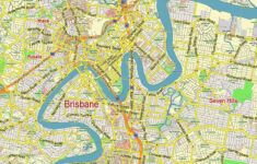 Brisbane Australia PDF Vector Map City Plan Low Detailed for Small