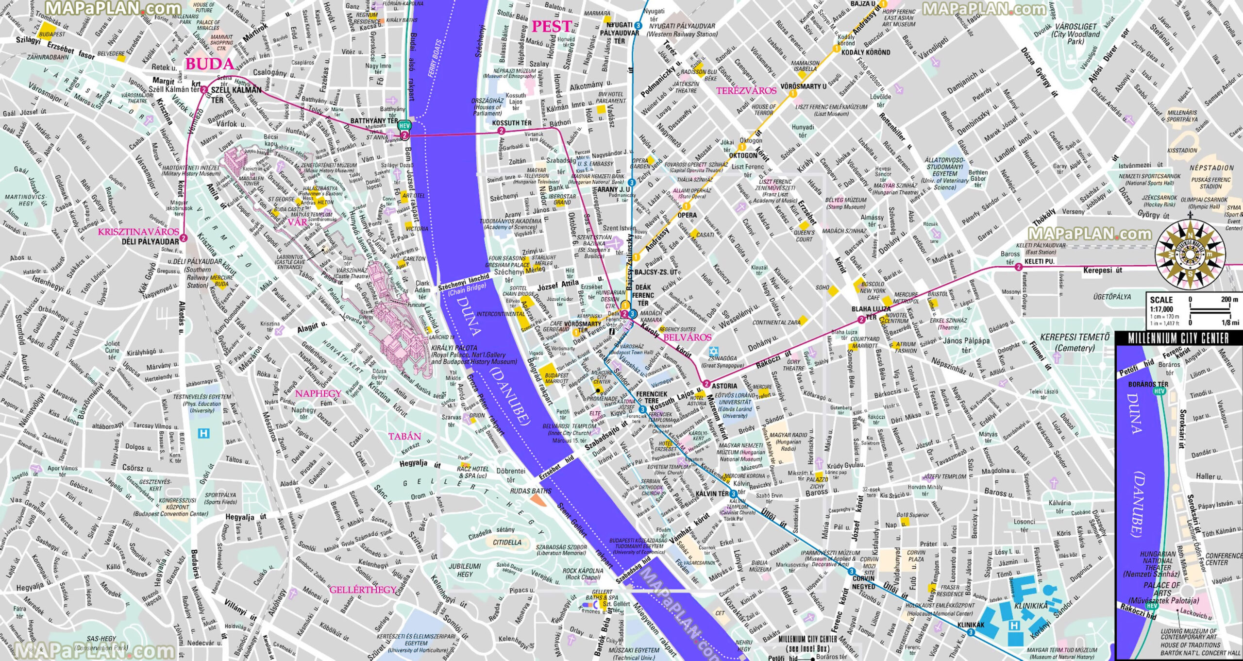 Budapest Map City Centre Detailed Travel Guide In English Showing 