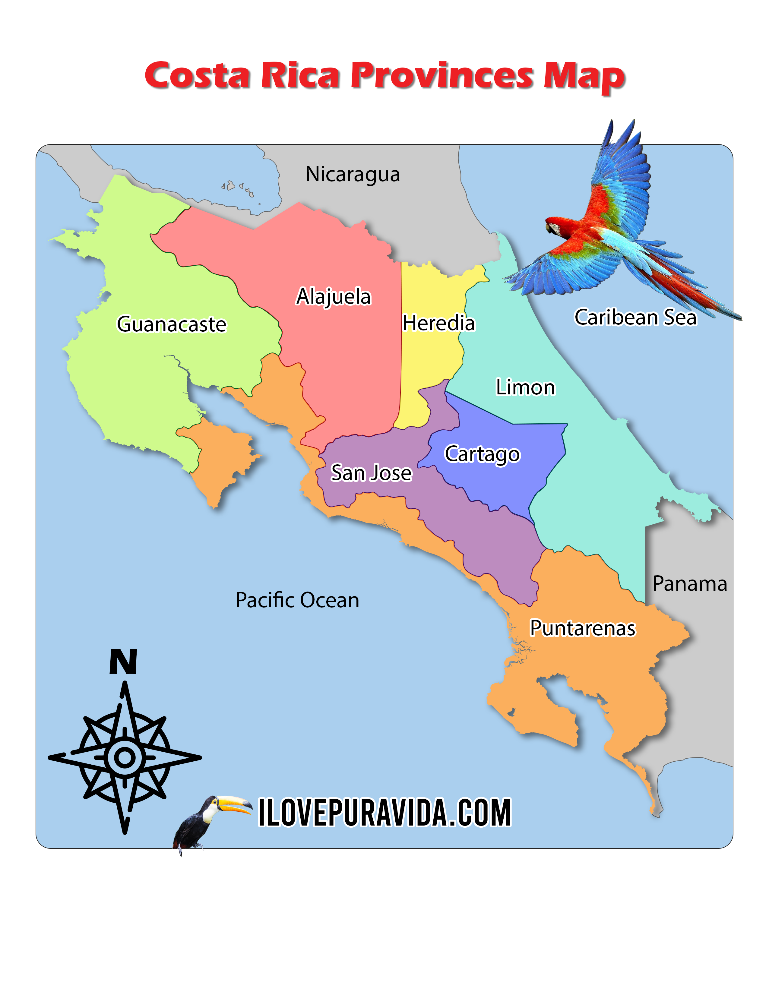 Costa Rica Provinces Map I Love Pura Vida