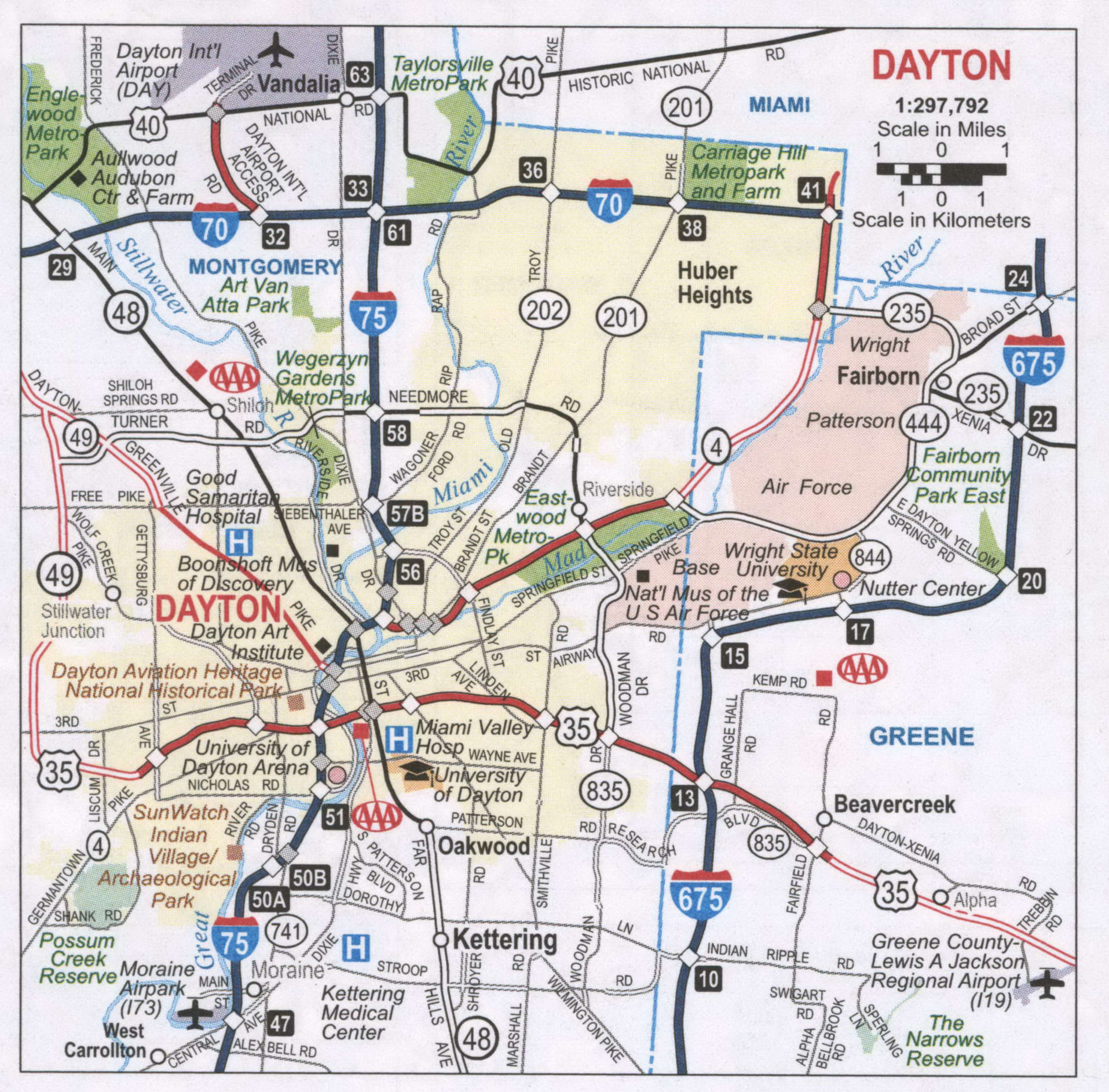 Dayton OH Roads Map Free Printable Map Highway Dayton City Surrounding 