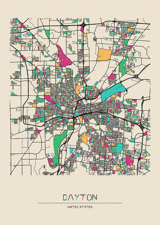 Dayton Ohio City Map Drawing By Inspirowl Design
