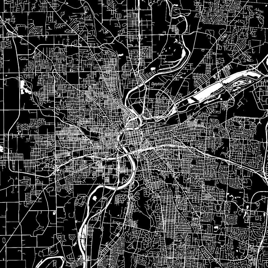 Dayton Ohio Downtown Map Dark HEBSTREITS Sketches Free Stencils 