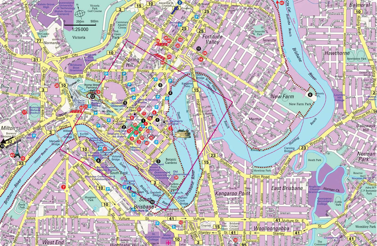 Detailed City Map Of Brisbane Mapsof