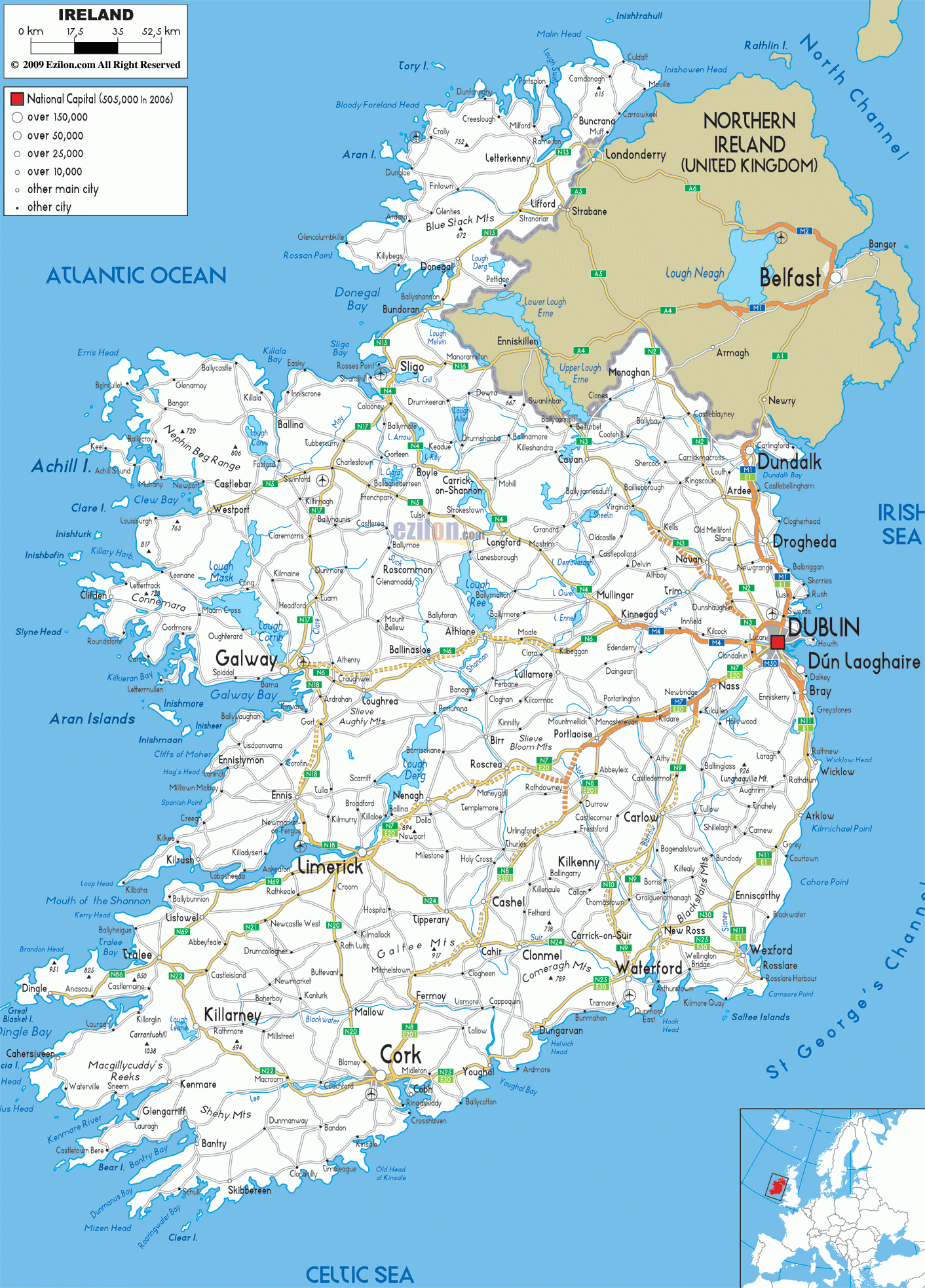 Detailed Clear Large Road Map Of Ireland Ezilon Maps