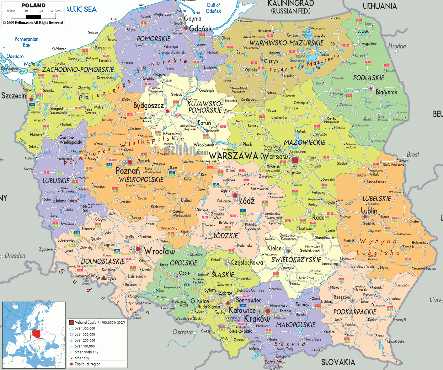 Detailed Clear Large Road Political Map Of Poland Ezilon Maps
