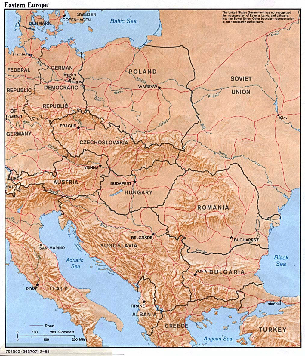 Detailed Political Map Of Eastern Europe With Relief 1984 Vidiani 