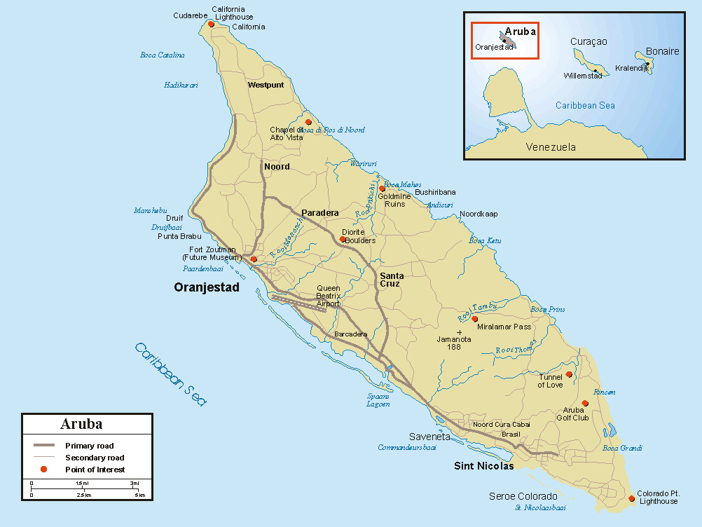 Detailed Road Map Of Aruba Aruba Detailed Road Map Vidiani 