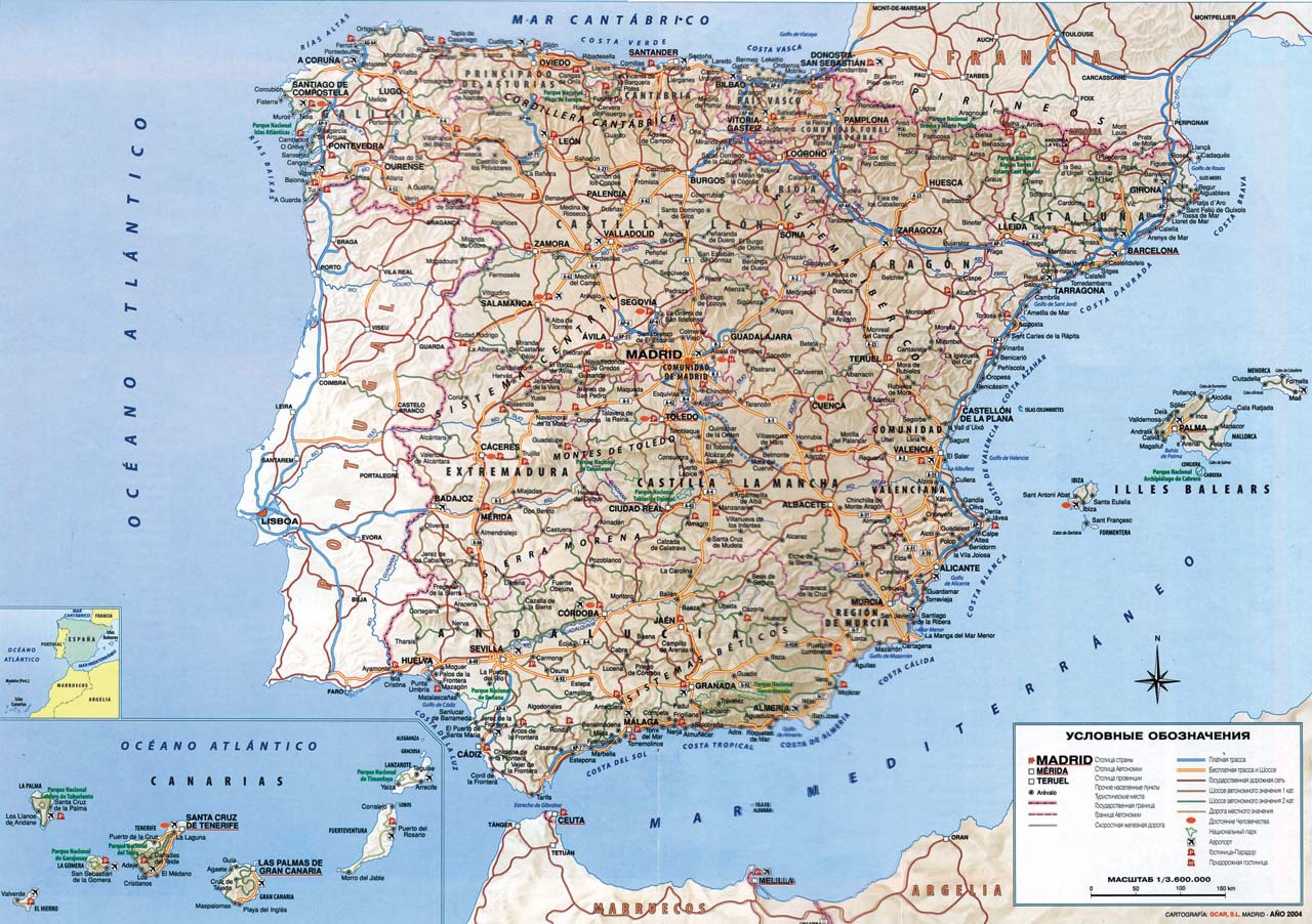 Detailed Road Map Of Spain Spain Detailed Road Map Vidiani 