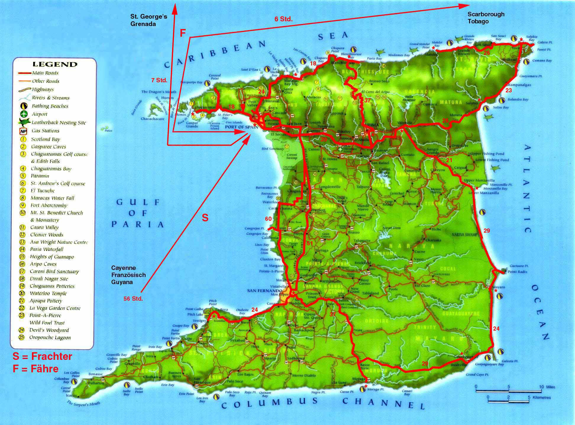 Detailed Tourist And Relief Map Of Trinidad Island Trinidad Island 