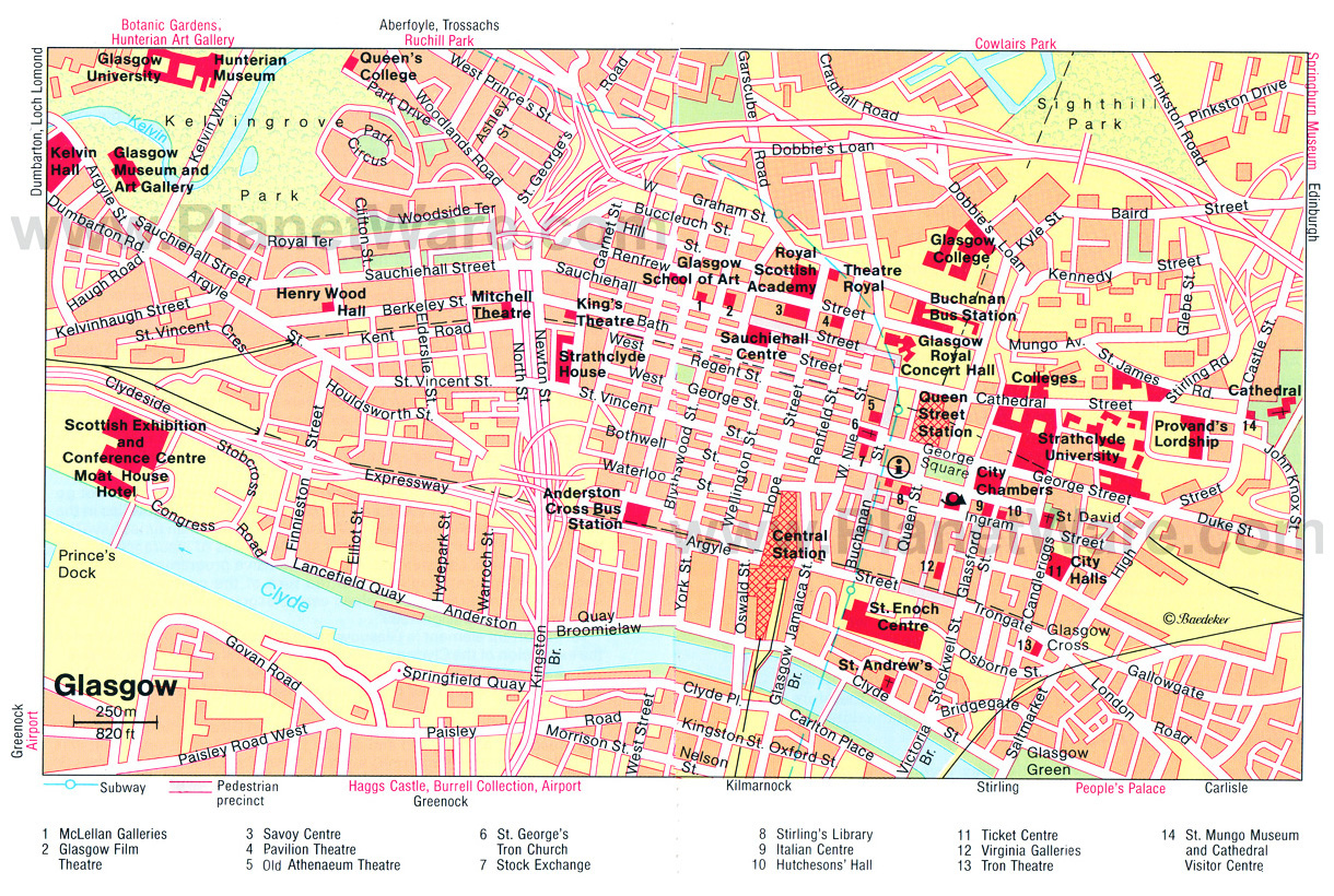 Detailed Tourist Map Of Glasgow City Center Glasgow United Kingdom 