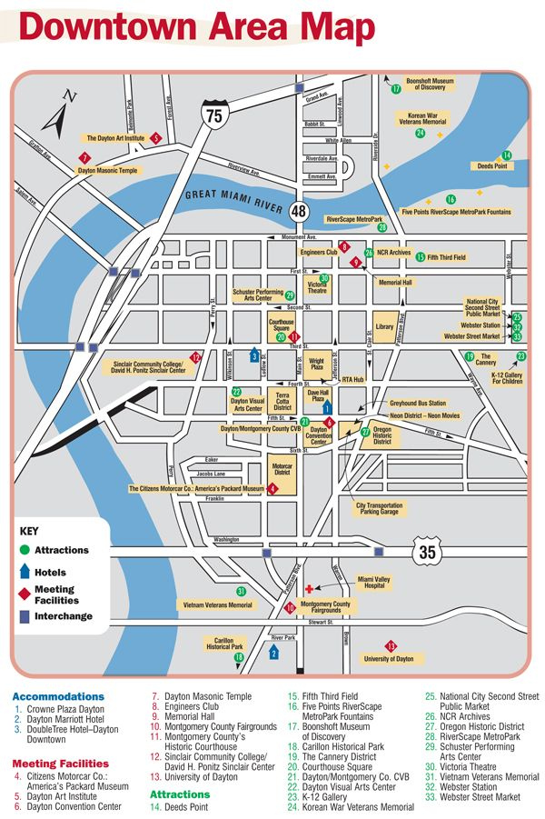 Downtown Dayton Map prior To The Greyhound Bus Station Moving From 5th 