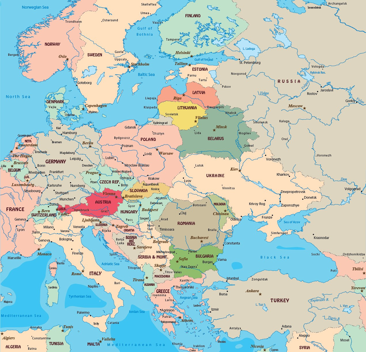 East europe World Map With Countries