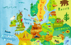 Europe Map Illustration Digital Print Poster Kids Room Wall Art