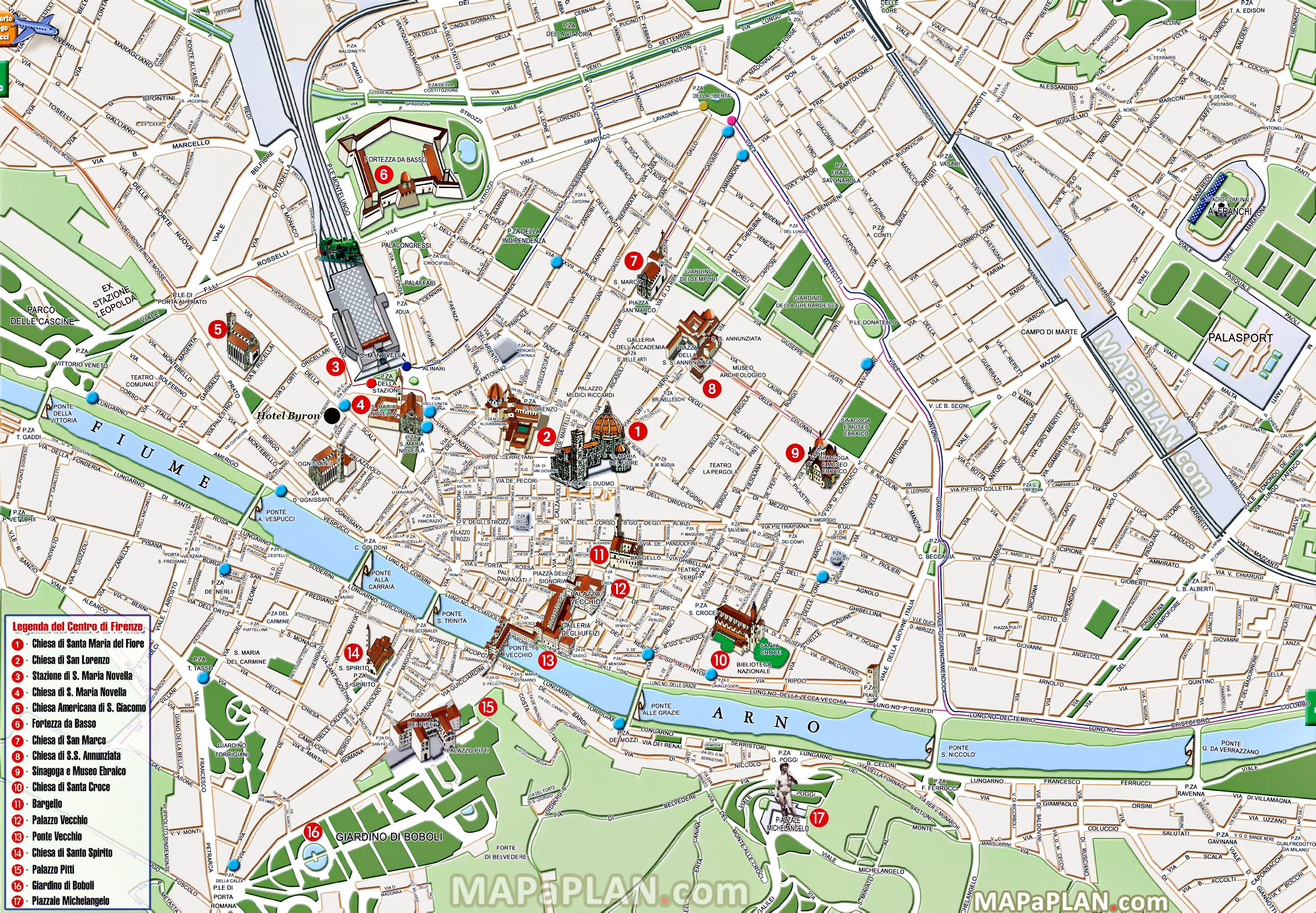 Florence Map Old City Must do Sights Main Landmarks Great Spots 