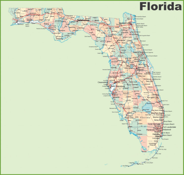 Florida Map With Cities Print A4