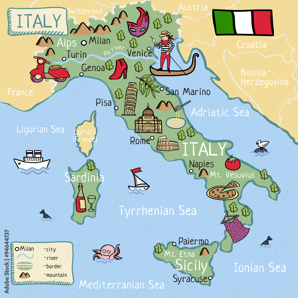 Fotografie Obraz Cartoon Vector Map Of Italy For Kids Posters cz