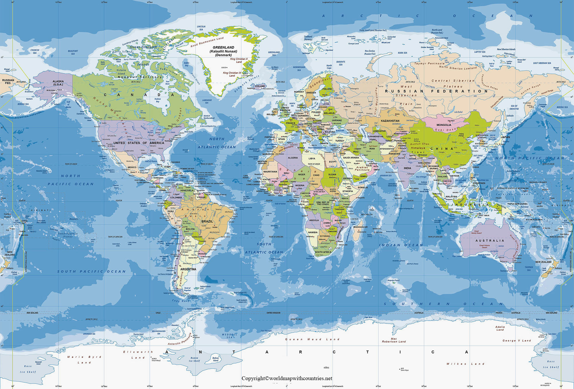 Free Printable World Map With Latitude And Longitude