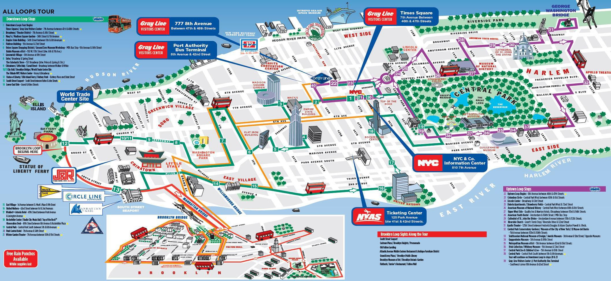 Hop On Hop Off NY Map New York Attractions Map Of New York Nyc Map