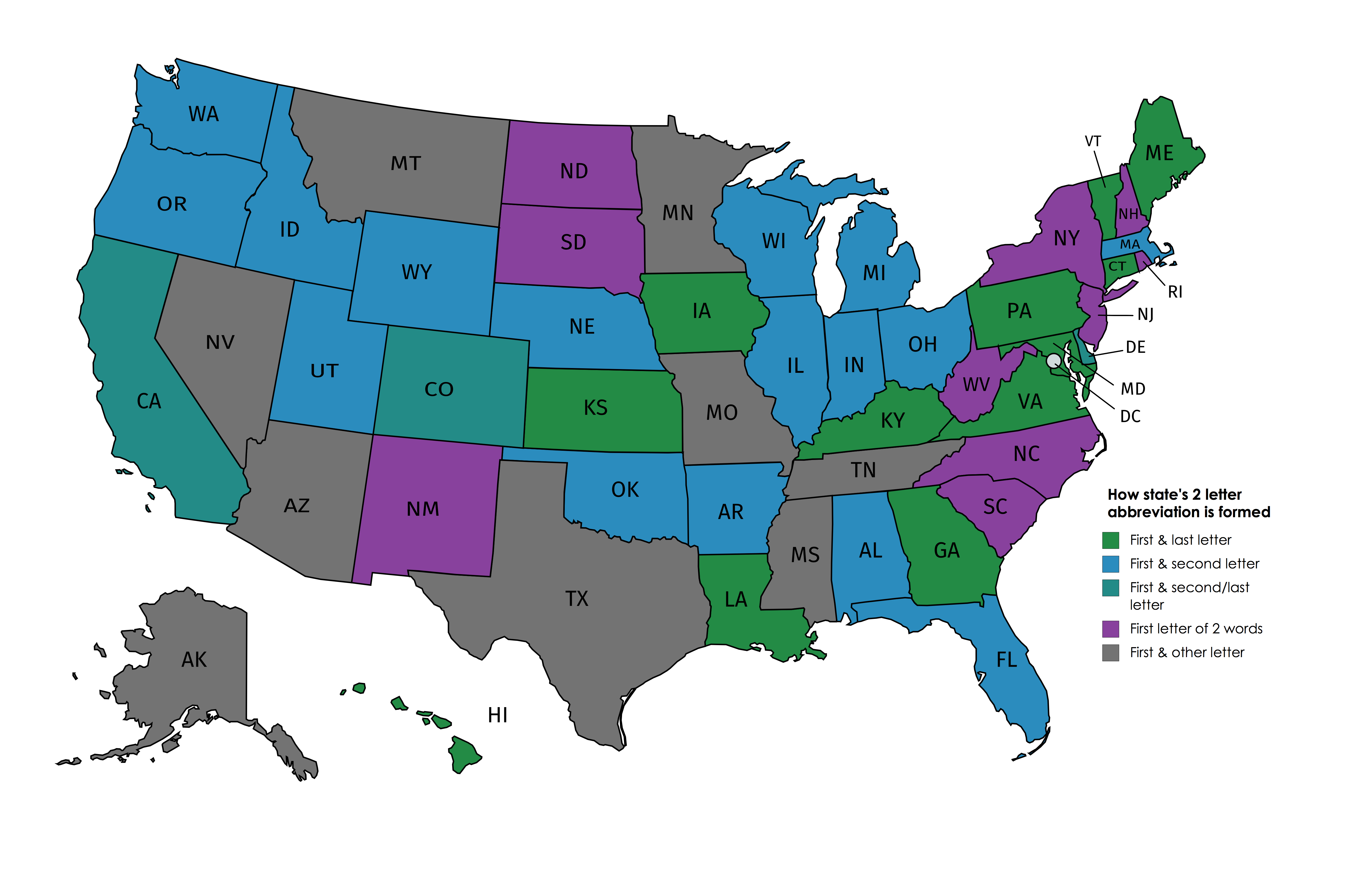 How Each State 39 s 2 Letter Abbreviation Is Formed OC MapPorn