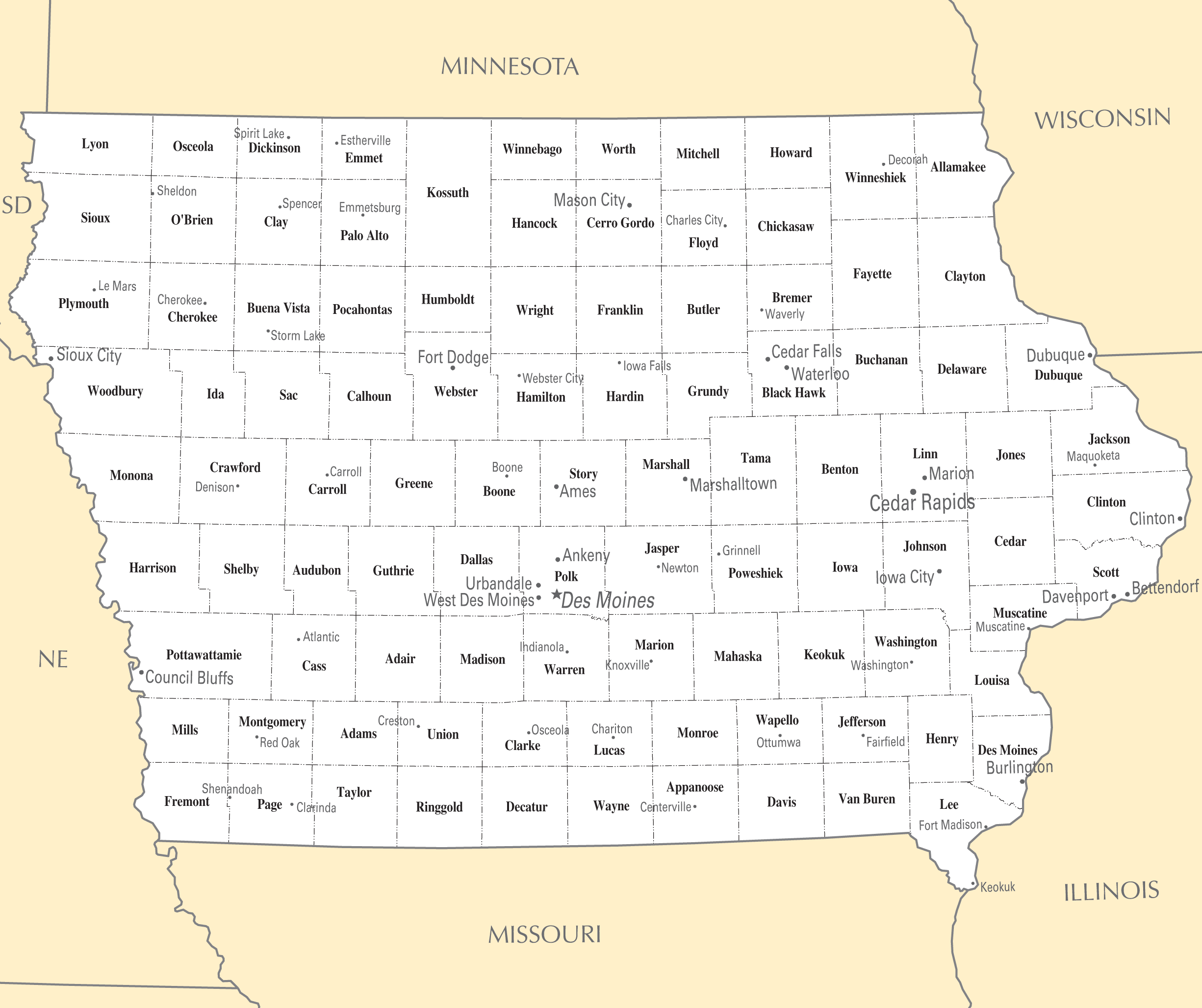 Iowa Cities And Towns Mapsof