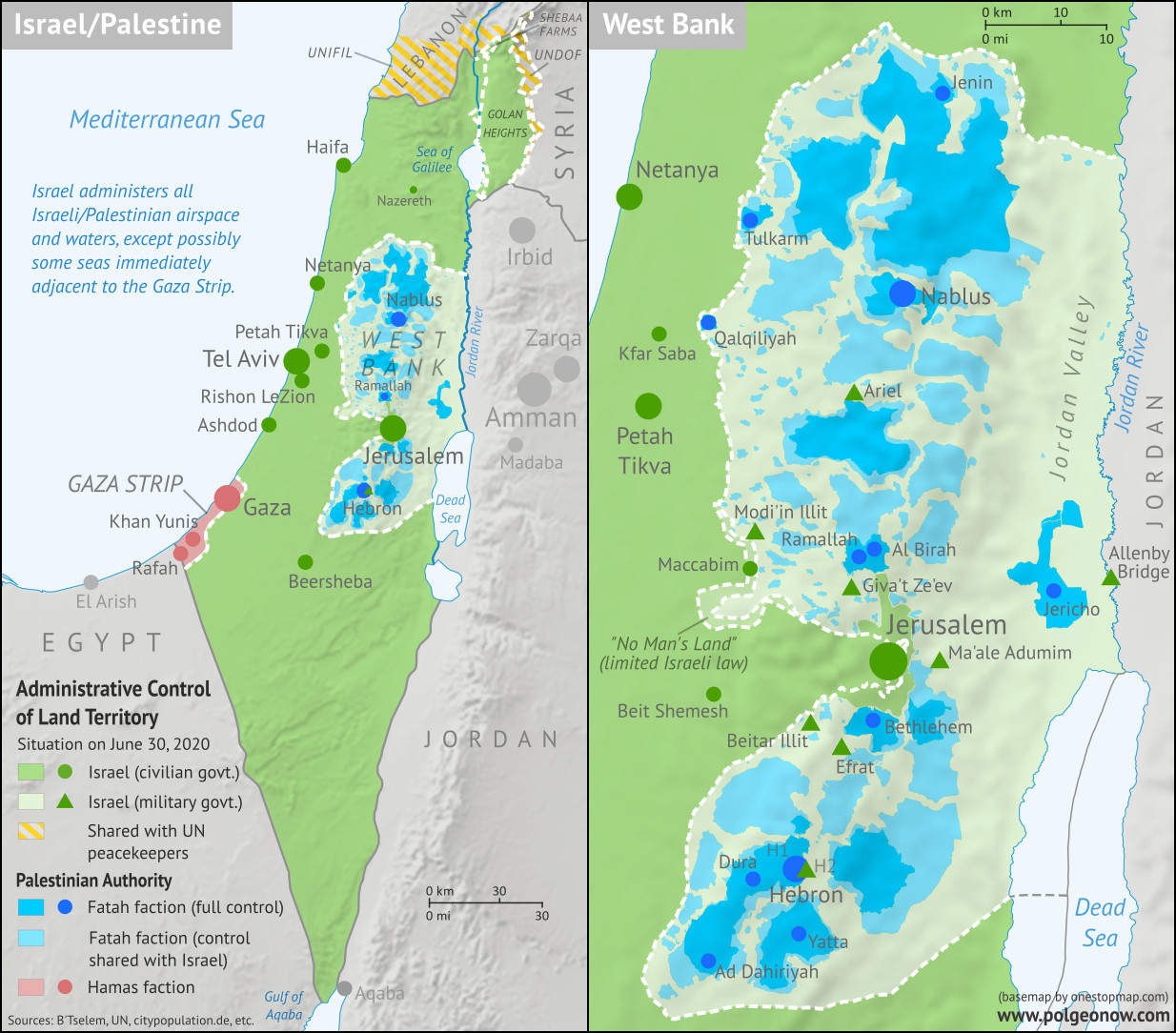 Israel Palestine Map Who Controls What In 2020 Political 