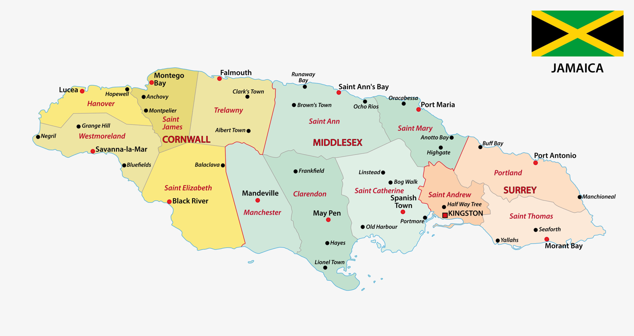 Jamaica Map Parishes And Capitals States Of America Map