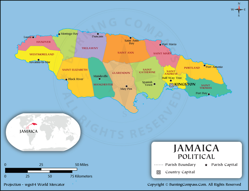 Jamaica Parish Map Jamaica Political Map