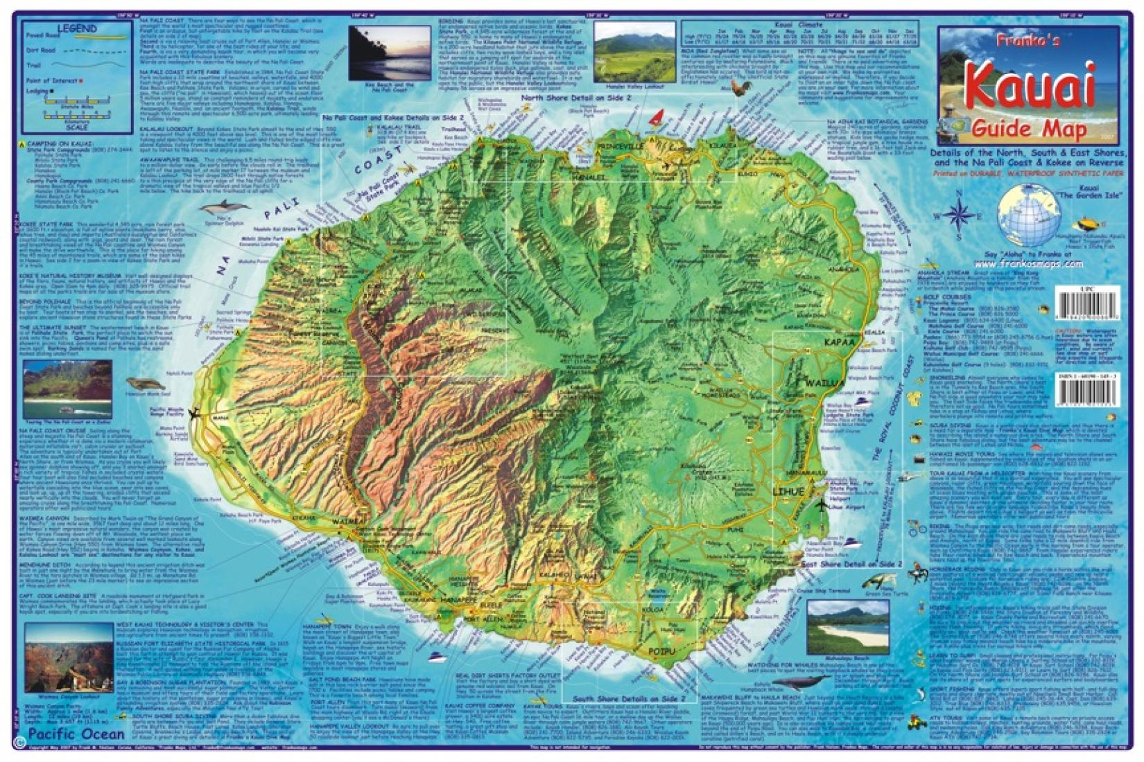 Kauai Guide Map Laminated By Frankos Maps Ltd 