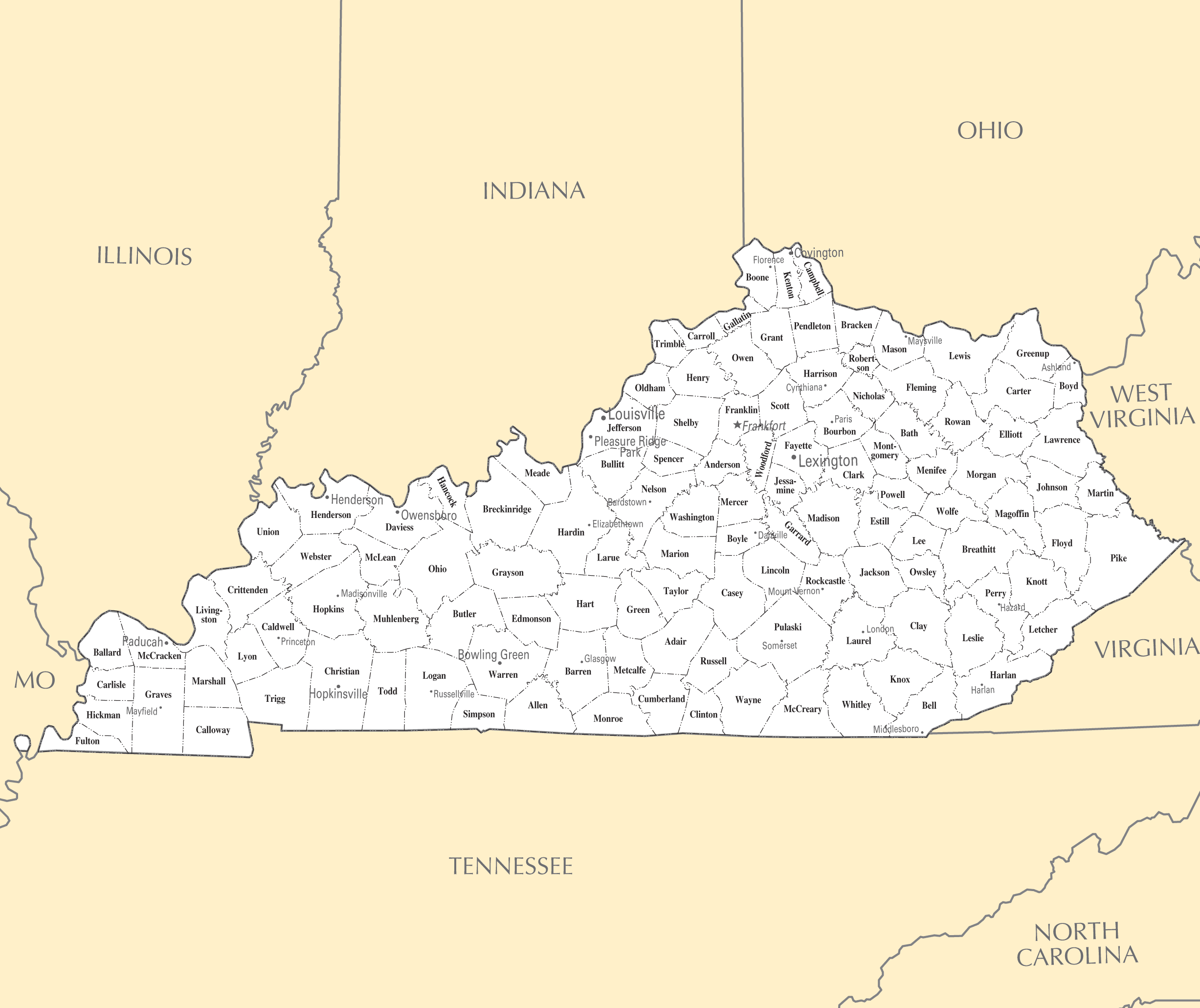 Kentucky Cities And Towns Mapsof