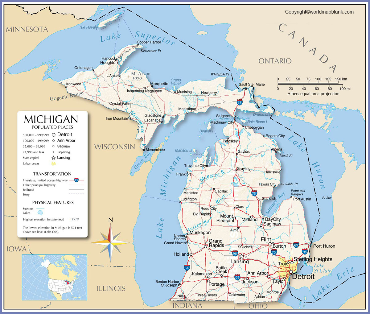 Printable Map Of Michigan Adams Printable Map