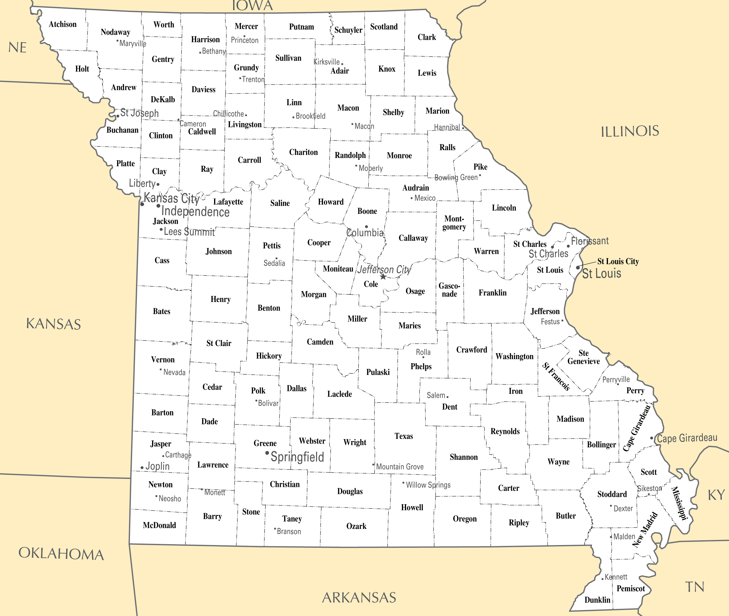 Large Administrative Map Of Missouri State Missouri State Large 