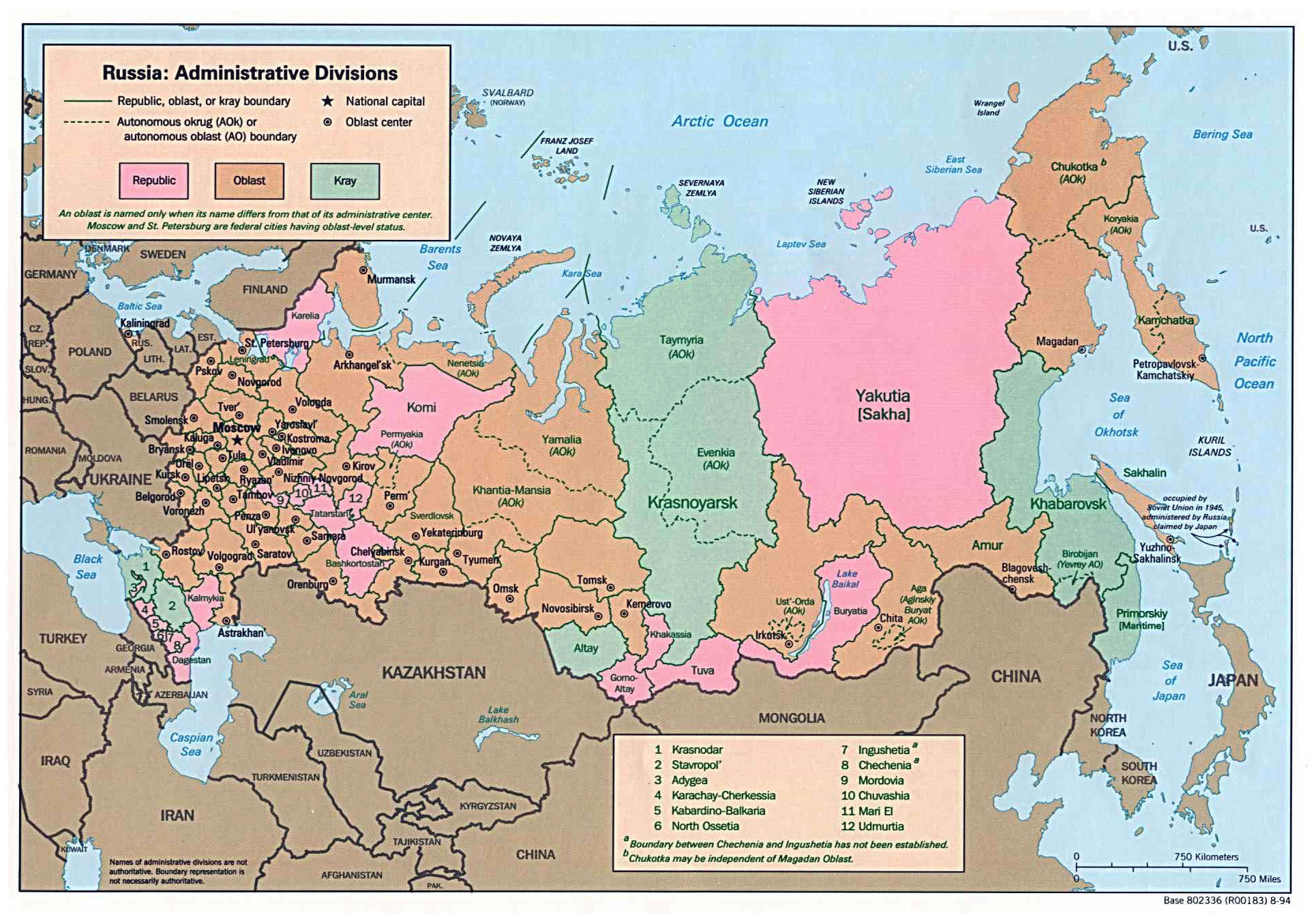 Large Detailed Administrative Divisions Map Of Russia 1994 Vidiani 