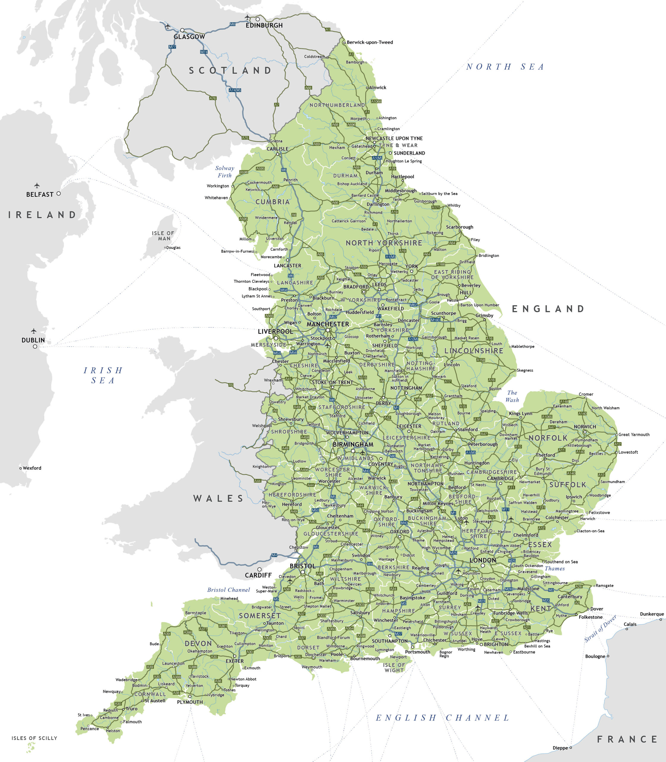 Large Detailed Highways Map Of England With Cities England United 