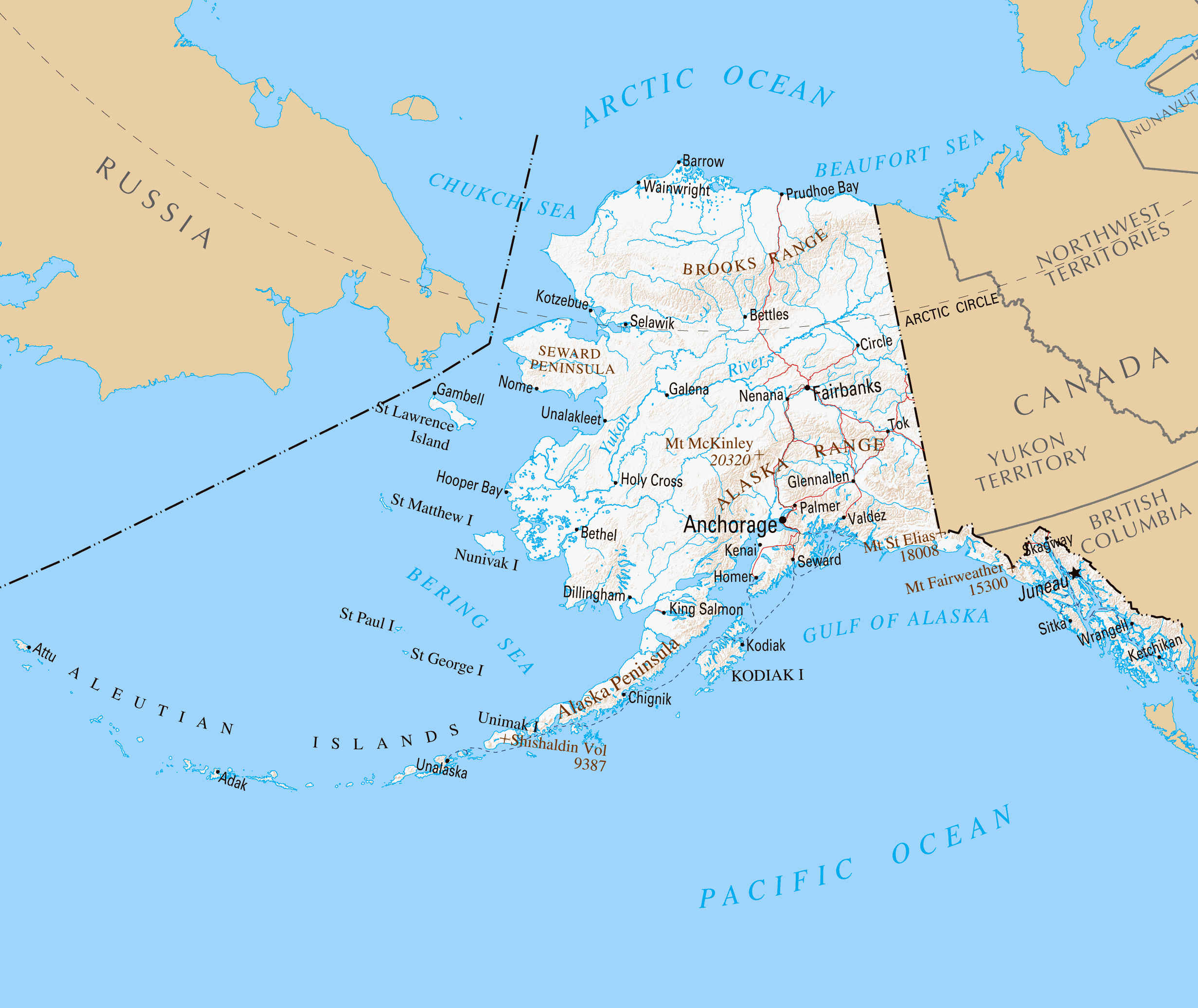 Large Detailed Map Of Alaska State With Relief And Cities Alaska 