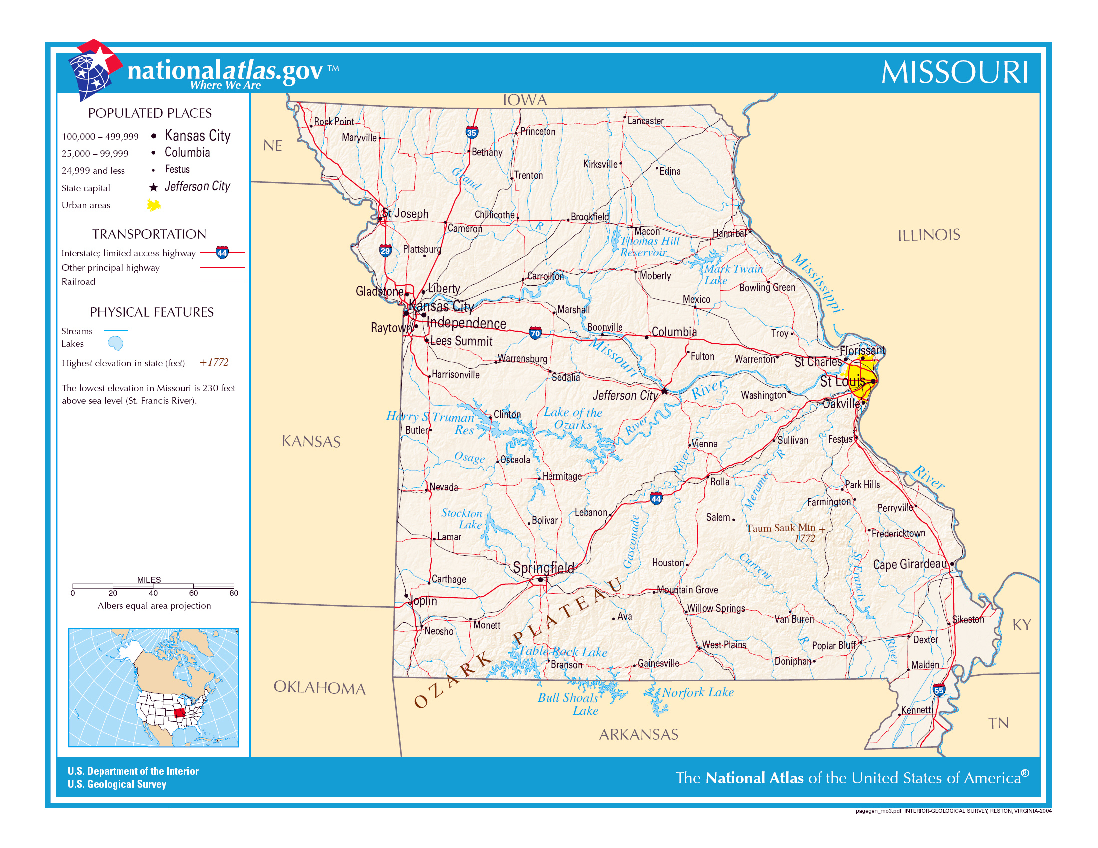 Large Detailed Map Of Missouri State Missouri State Large Detailed Map 