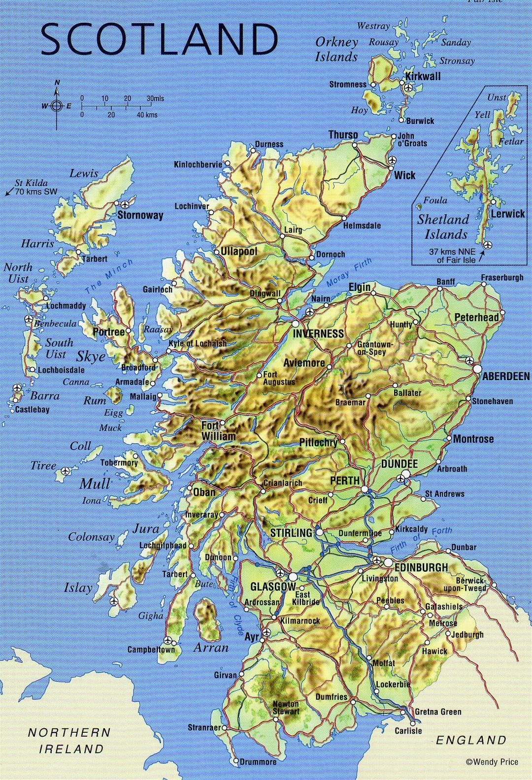 Large Detailed Map Of Scotland With Relief Roads Major Cities And 