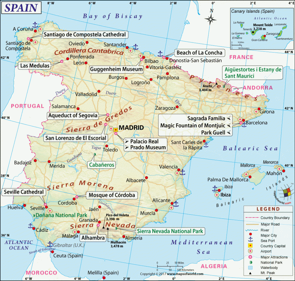 Large Detailed Map Of Spain With Cities And Towns With Printable Map Of 