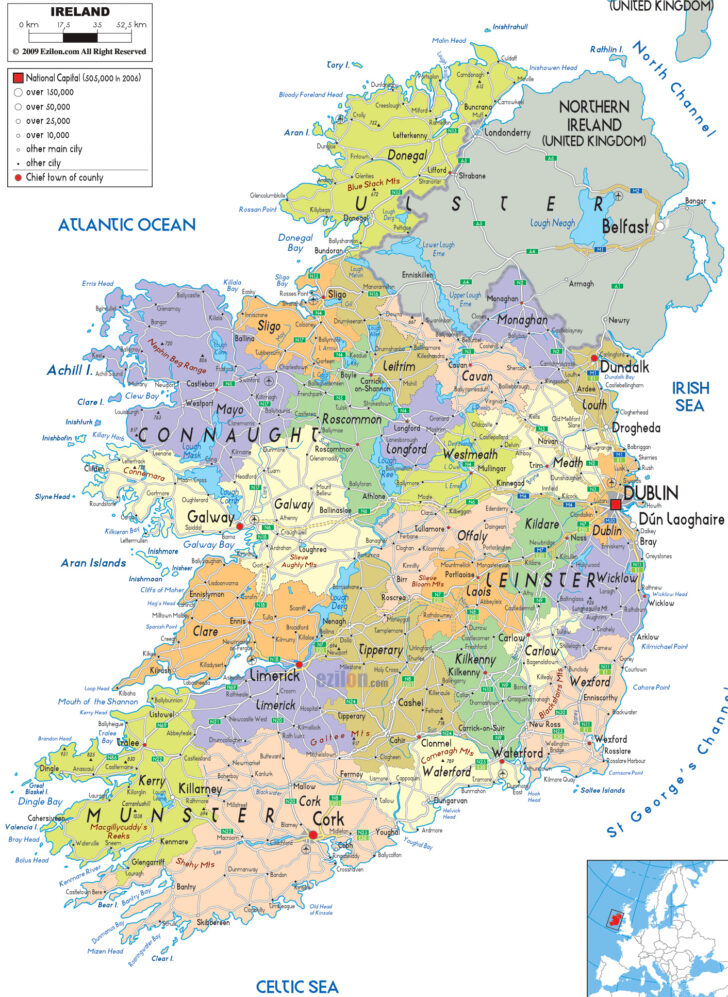 Printable Map Of Ireland Showing Towns