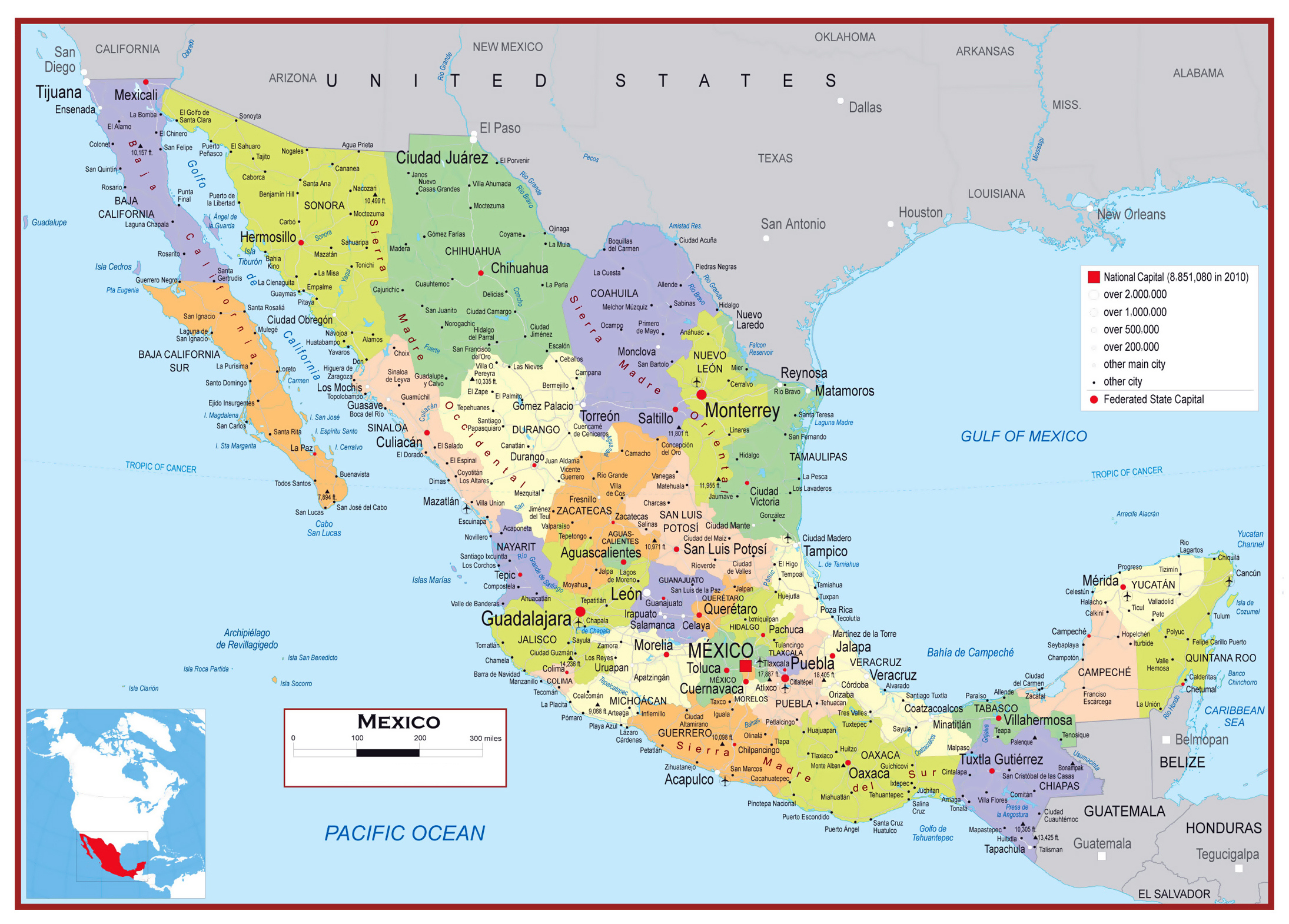 Large Detailed Political And Administrative Map Of Mexico With Roads 