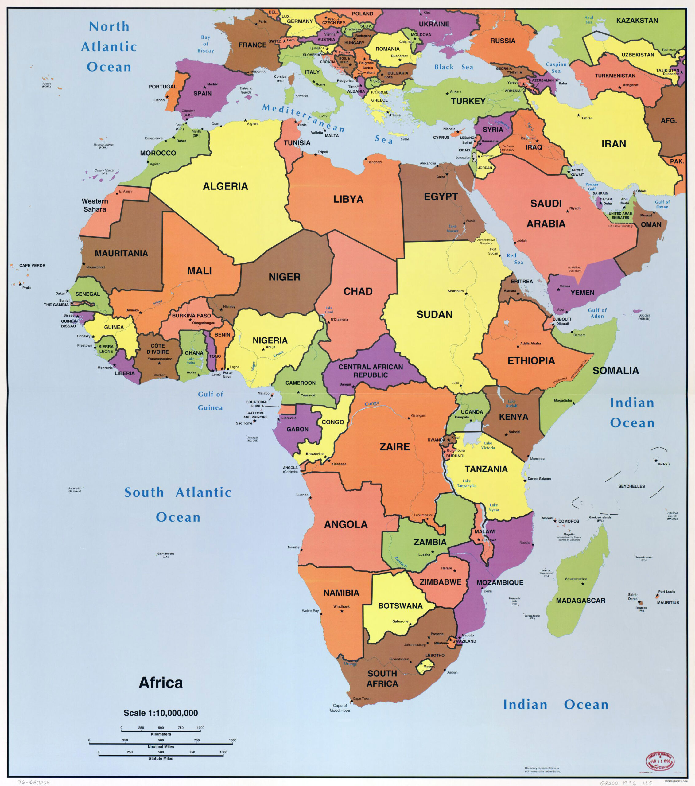 Large Detailed Political Map Of Africa With All Capitals 1996 