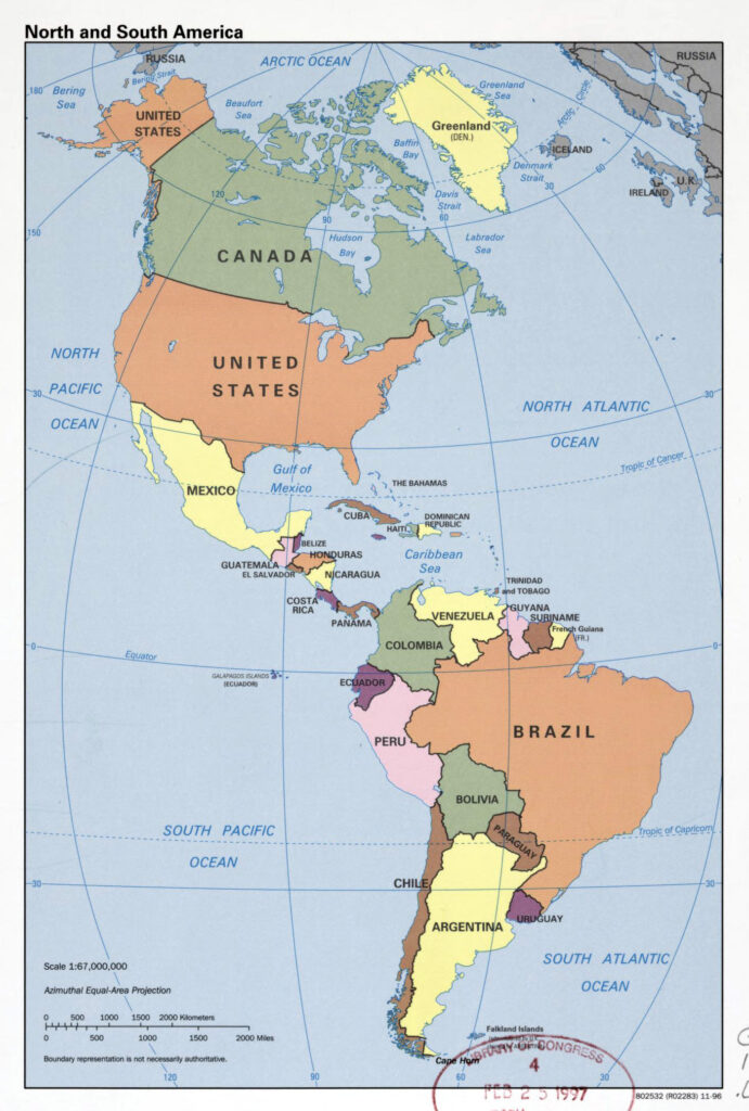 Large Detailed Political Map Of North And South America 1996 | Adams