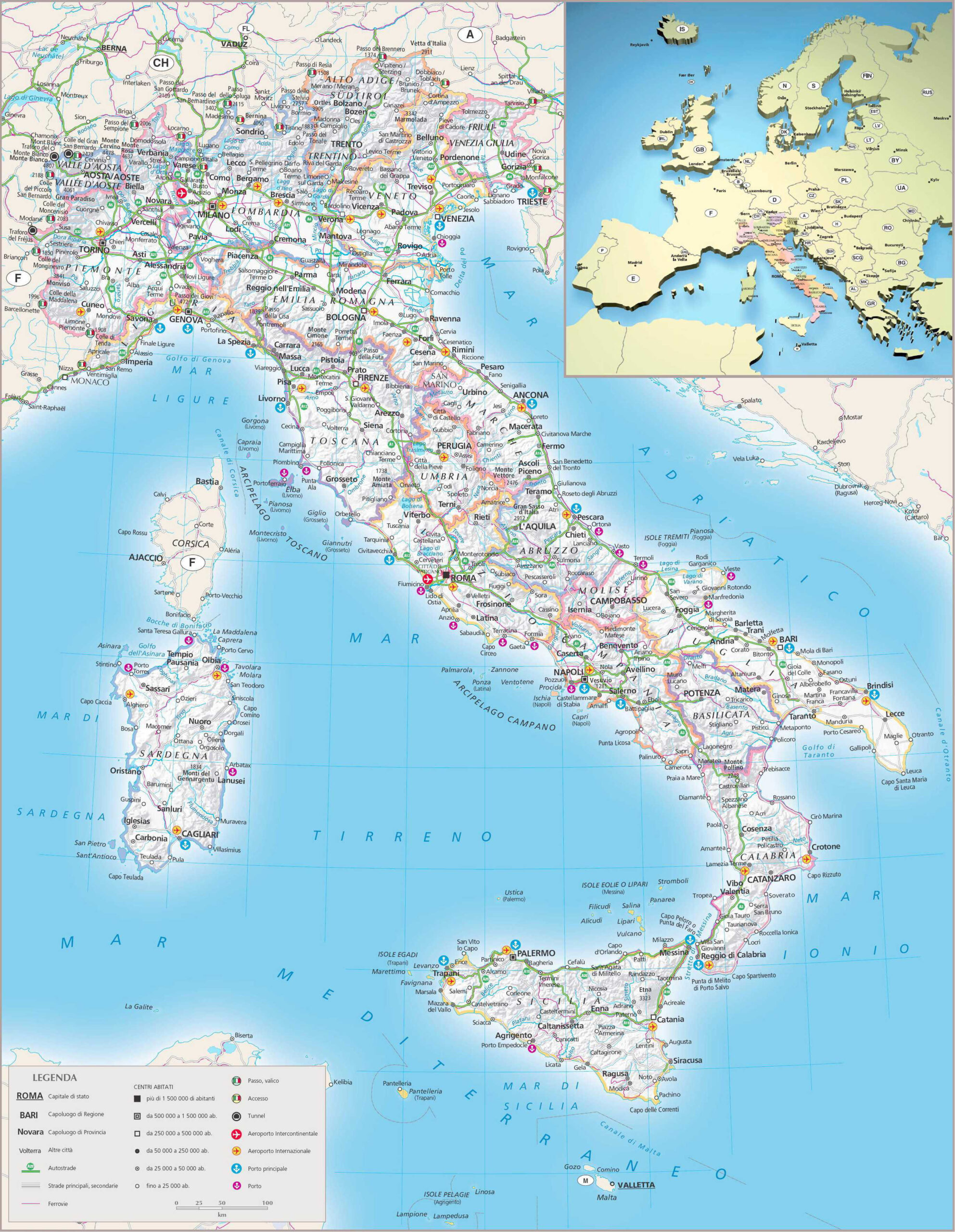 Large Detailed Relief Political And Administrative Map Of Italy With 