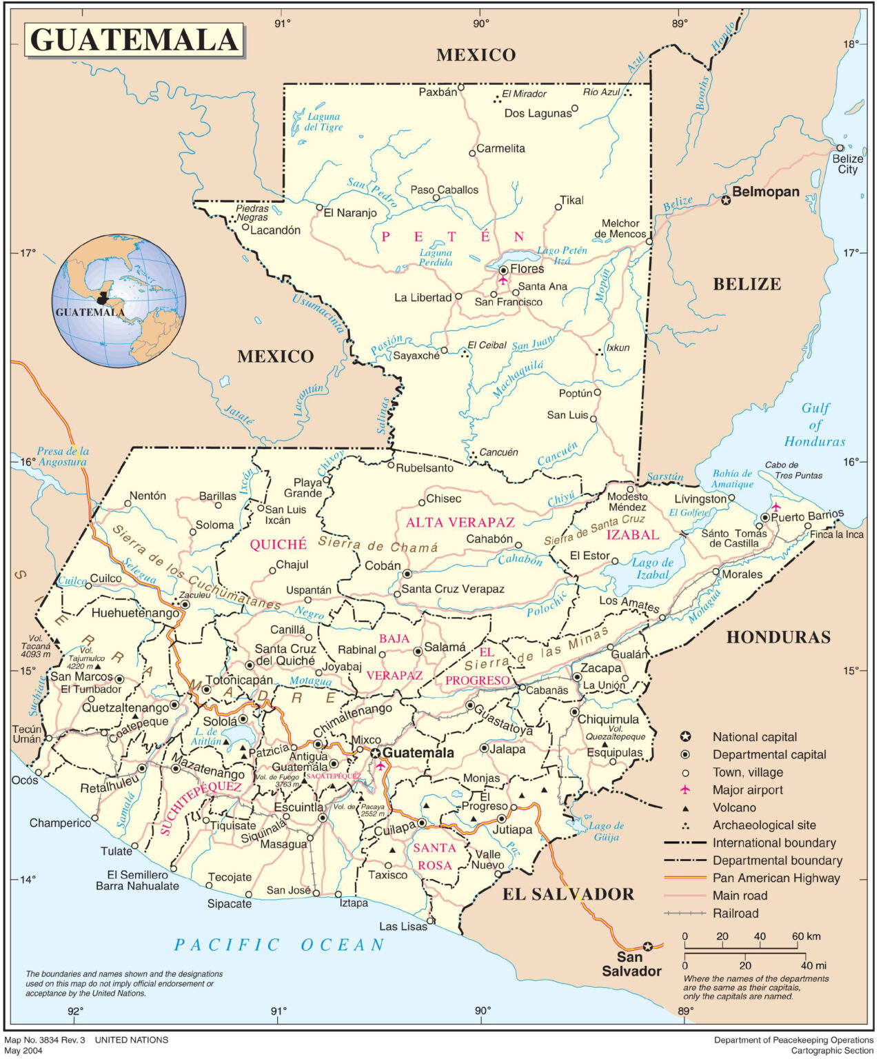 Large Detailed Road And Political Map Of Guatemala Guatemala Large ...