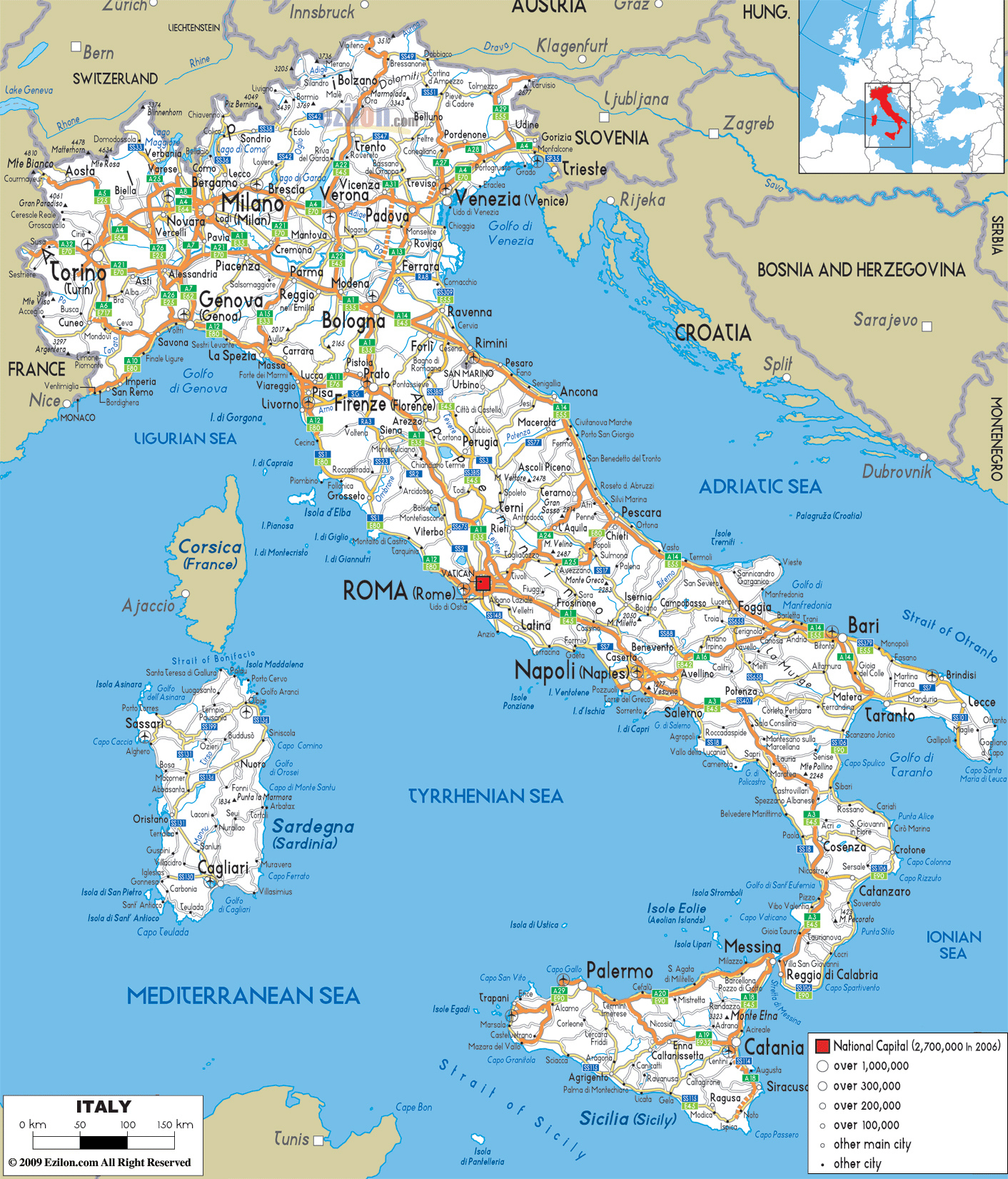 Large Detailed Road Map Of Italy With All Cities And Airports Vidiani 