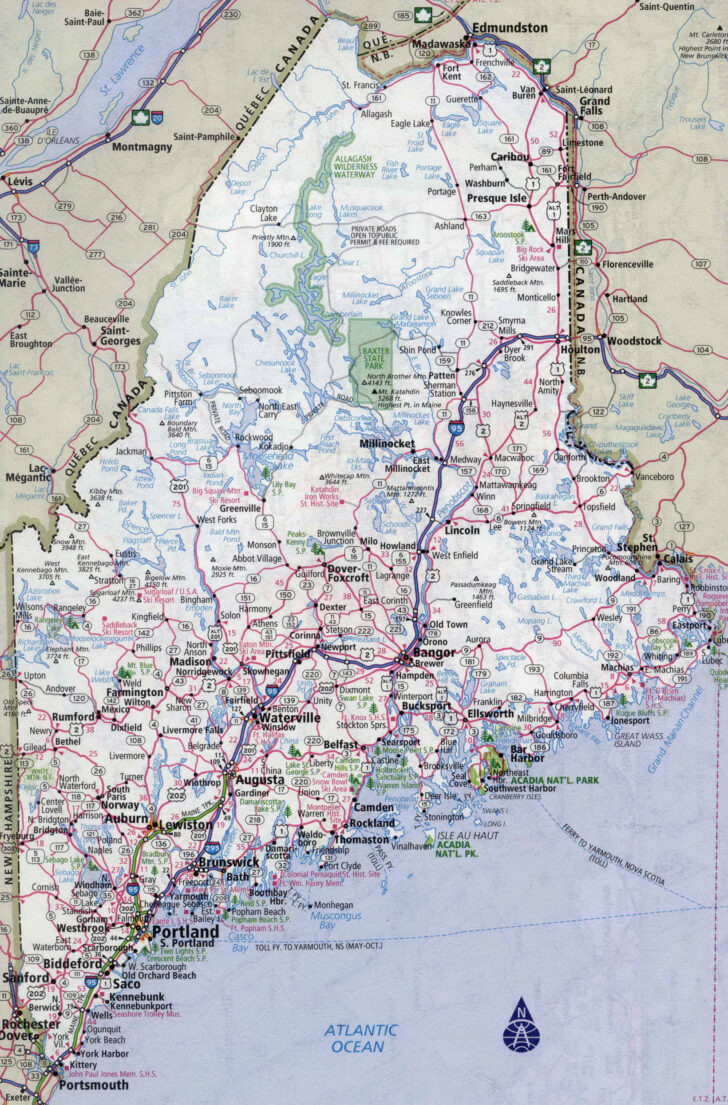 Large Detailed Roads And Highways Map Of Maine State With All Cities ...