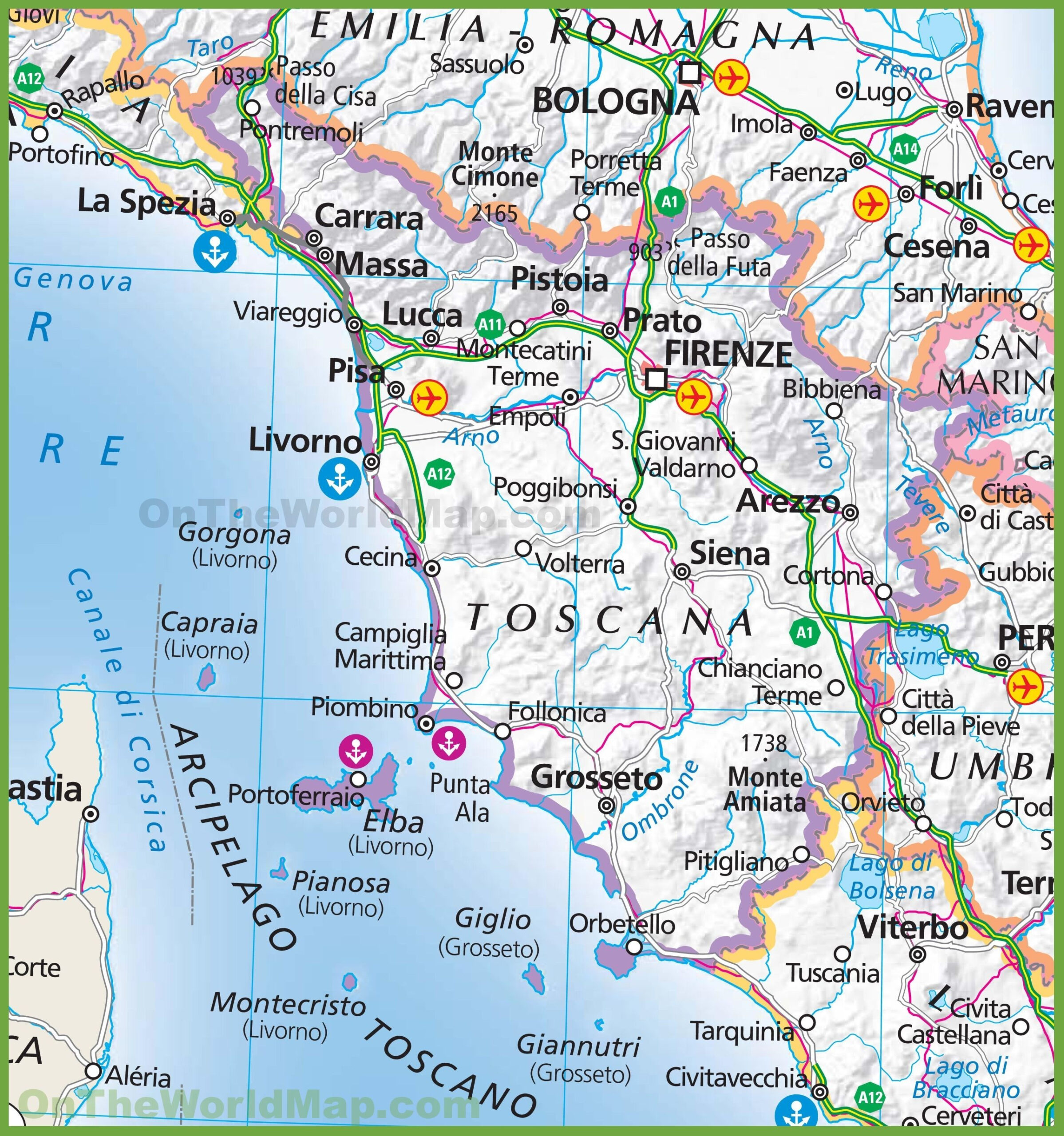 Large Map Of Tuscany Tuscany Map Italy Map Map