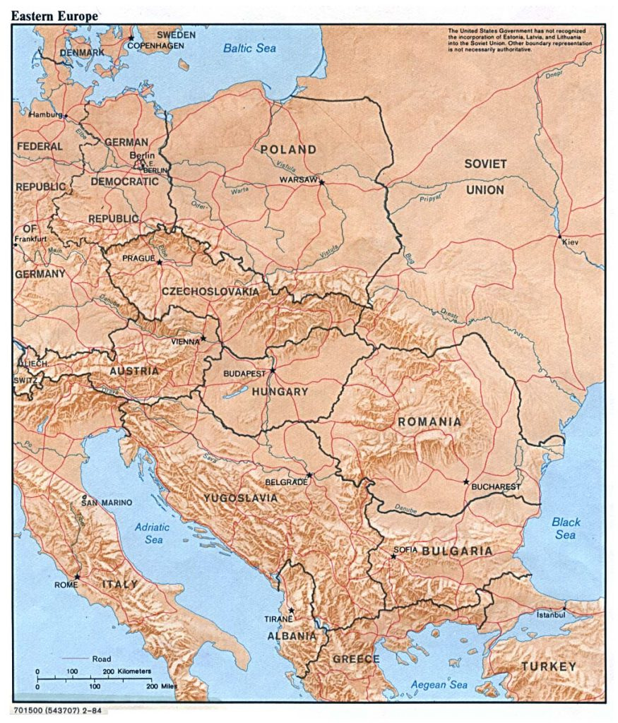 Large political map of Eastern Europe with relief capitals and major 